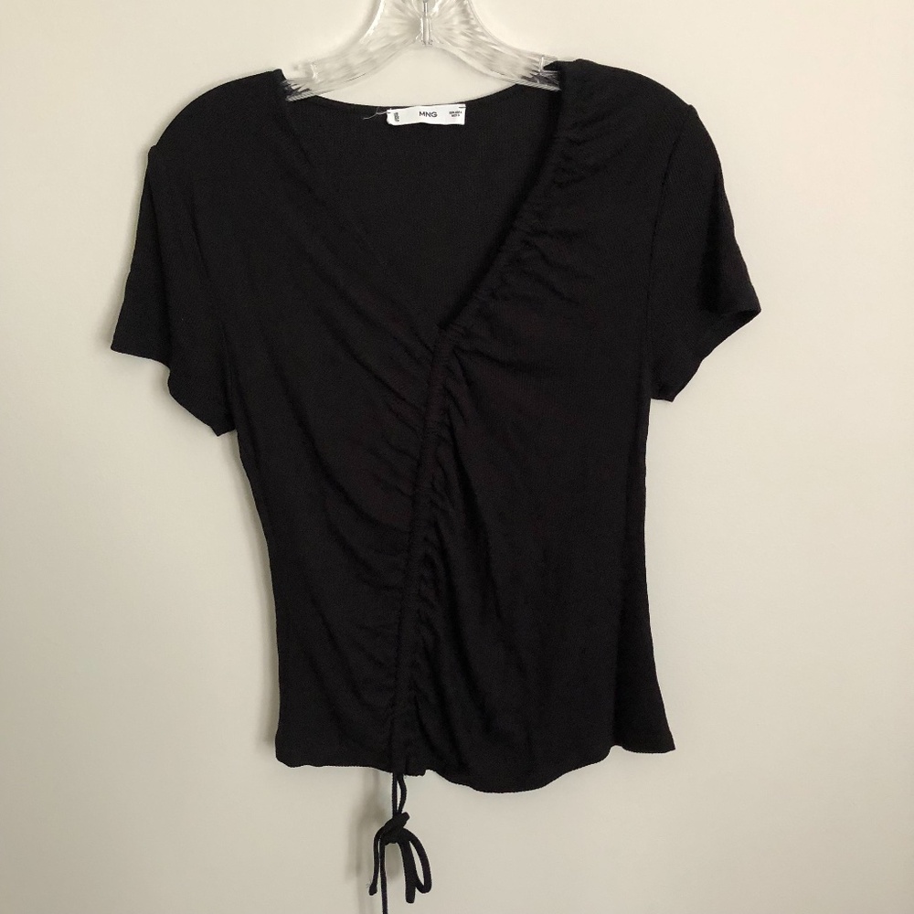 Adjustable Ruched Black Ribbed T-Shirt